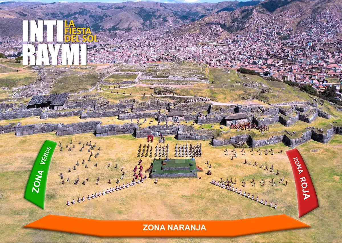 Diagram of Orange Red Green tribune sectors around Inti Raymi field